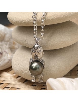 Toa - Pendentif Tiki Perle de Tahiti 茄子 8.83 毫米