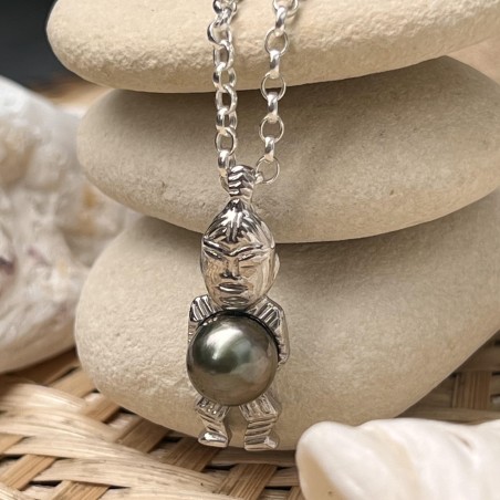 Toa - Pendentif Tiki Perle de Tahiti 茄子 8.83 毫米