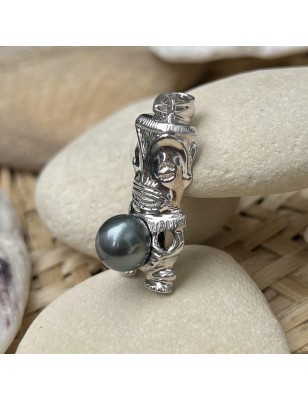 Ru - Ciondolo Tiki Force in argento rodiato con perla di Tahiti