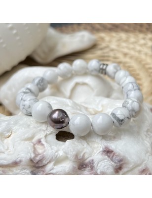 howlite man bracelet cultured pearl from Tahiti price