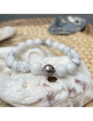 howlite man bracelet cultured pearl from Tahiti price