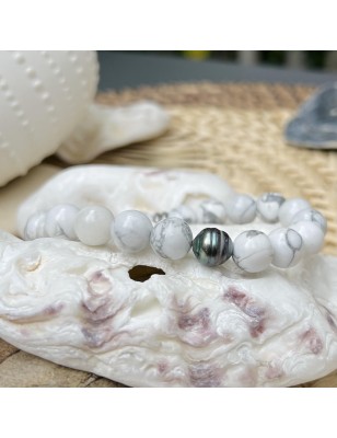 男士手链，饰有圆形养殖大溪地珍珠