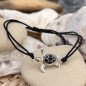 Pulsera de algodón negro - Tortuga de esmalte negro - Plata rodiada