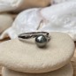 Ella - Anello con perla grigia di Tahiti - Argento placcato rodio
