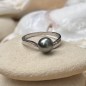 Ella - Tahitian Pearl Rhodium Silver Ring - 7.75mm