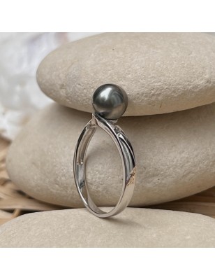 Ella - Anello con perla grigia di Tahiti - Argento placcato rodio