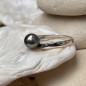 Ella - Anillo brazalete con perla de Tahití gris - Plata rodiada