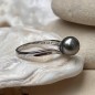 Ella - Tahitian Pearl Rhodium Silver Ring - 7.75mm