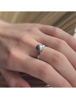 Tahitian Pearl Ring - Rhodium Silver - Grey Color