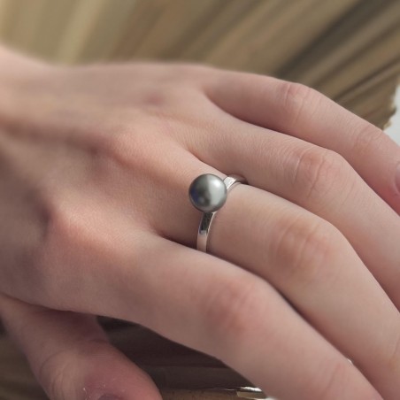 Tahitian Pearl Ring - Rhodium Silver - Grey Color