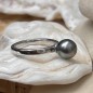 Bague Argent Rhodié et Perle de Tahiti Grise - Taille 56