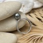 Bague Argent Rhodié et Perle de Tahiti Grise - Taille 56