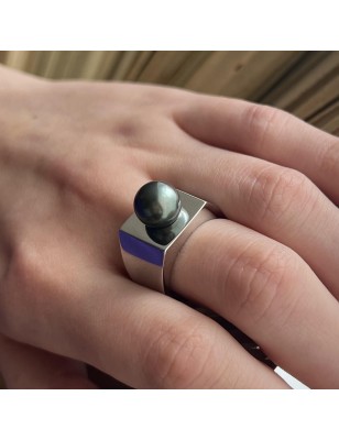 Honu - Tahitian Black Pearl Ring - Size 8.25