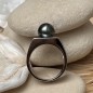 Honu - Tahitian Black Pearl Ring - Size 8.25
