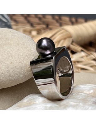 bague argent perle noire de Tahiti prix