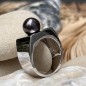 Honu - Tahitian Eggplant Pearl Ring - Rhodium Silver