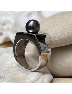 bague argent perle noire de Tahiti prix