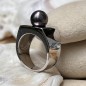 Honu - Tahitian Eggplant Pearl Ring - Rhodium Silver