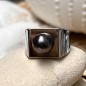Honu - Tahitian Eggplant Pearl Ring - Rhodium Silver