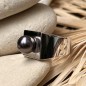 Honu - Tahitian Eggplant Pearl Ring - Rhodium Silver