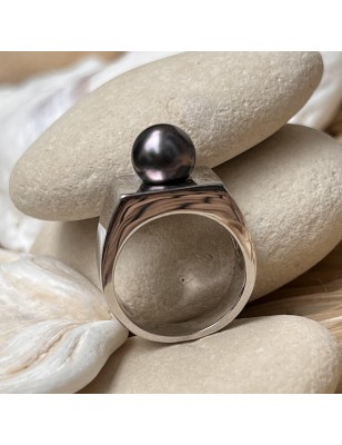 bague argent perle noire de Tahiti prix