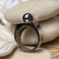 Honu - Tahitian Eggplant Pearl Ring - Rhodium Silver