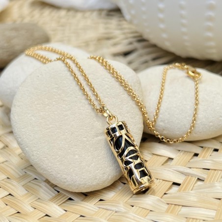 price onyx tiki gold necklace mana protection - tahitian jewerly for men - tahiti jewerly
