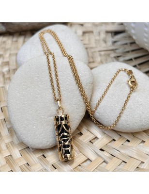 price onyx tiki gold necklace mana protection - tahitian jewerly for men - tahiti jewerly