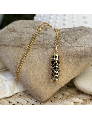 price onyx tiki gold necklace mana protection - tahitian jewerly for men - tahiti jewerly