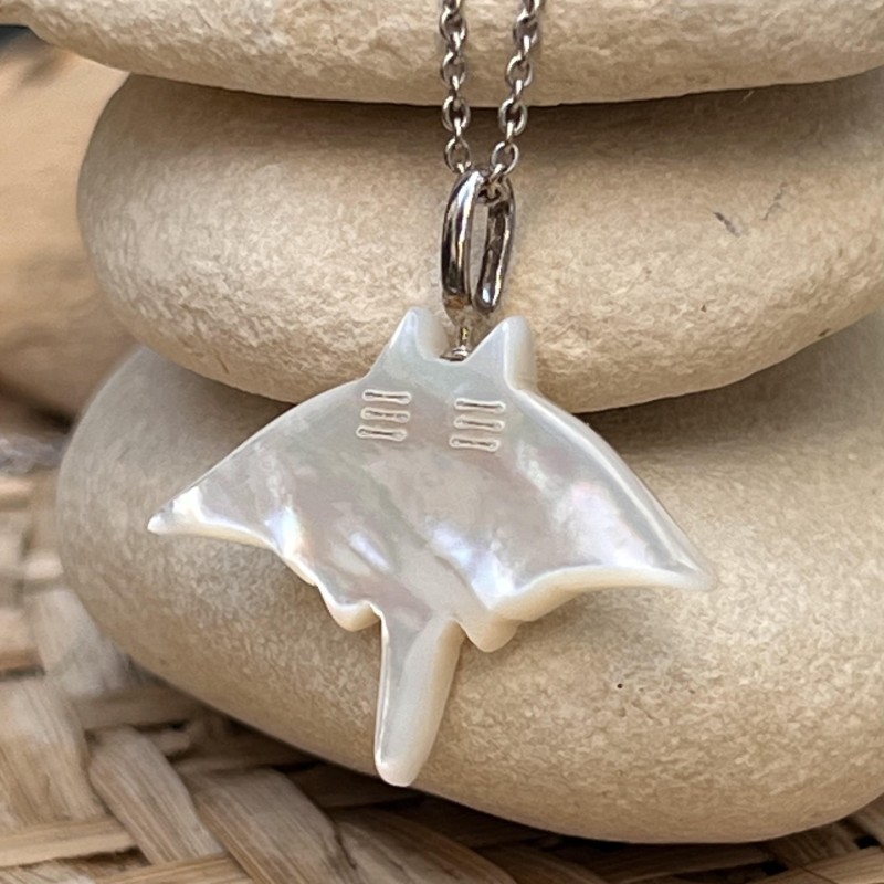 Manta Iti - Colgante de nácar blanco - Plata rodiada