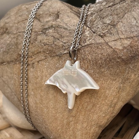 Manta Iti - Colgante de nácar blanco - Plata rodiada