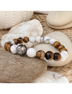 tiger eye man bracelet with engraved cultured pearl from Tahiti price - perla Tahiti