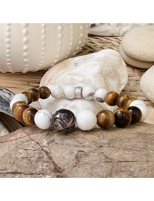 tiger eye man bracelet with engraved cultured pearl from Tahiti price - perla Tahiti