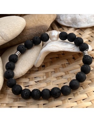 Bracciale di perle d'acqua dolce - Pietre laviche