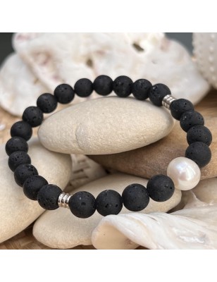 lava stone man bracelet freshwater pearls price - perla Tahiti