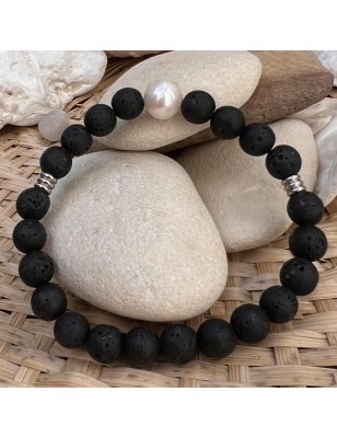 lava stone man bracelet freshwater pearls price - perla Tahiti