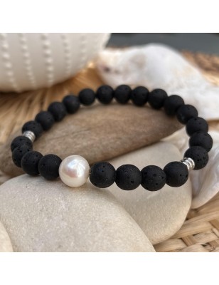 lava stone man bracelet freshwater pearls price - perla Tahiti