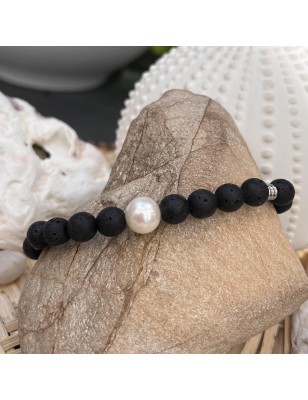 Lavastein-Armband – Echte Süßwasserperle 10/11 mm