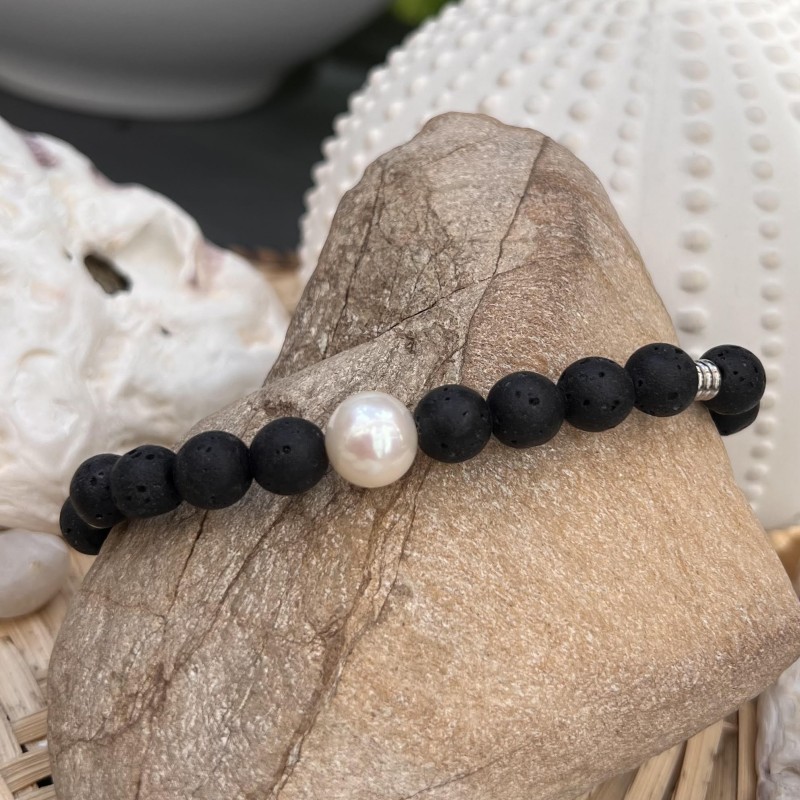 Pulsera de perlas de agua dulce - Piedras de lava