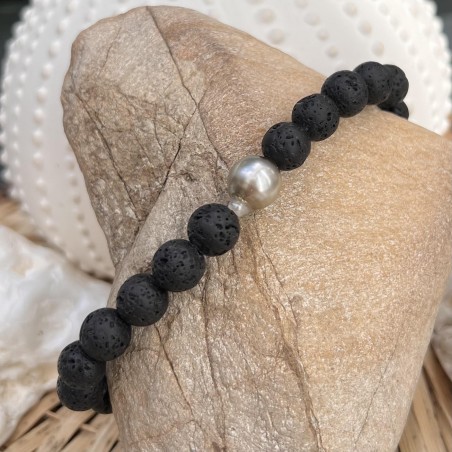 pieres de lave bracelet homme perles de culture de Tahiti prix