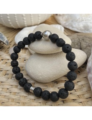 well being lava stone bracelet tahitian cultured pearls price - perla Tahiti