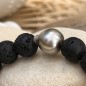 Grey Tahitian Pearl Bracelet - Lava Stones