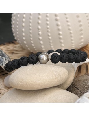 pierres de lave bracelet homme perles de culture de Tahiti prix