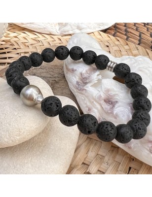 pierres de lave bracelet homme perles de culture de Tahiti prix