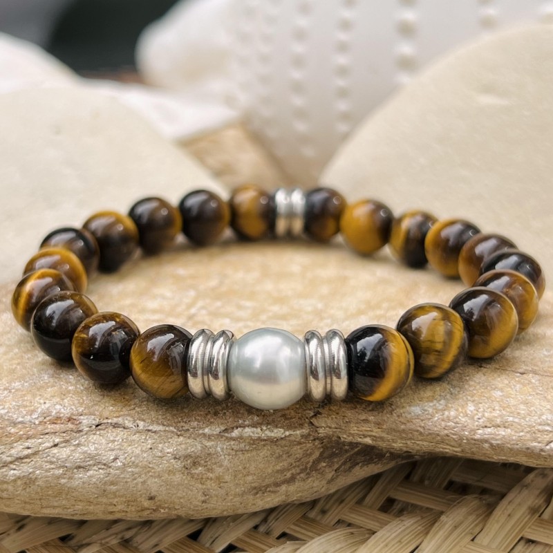 Bracelet Perle de Tahiti Blanche - Oeil de Tigre