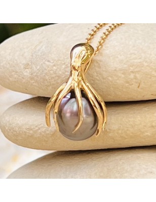 Tahitian cultured pearl 18 k gold octopus pendant price - perla Tahiti