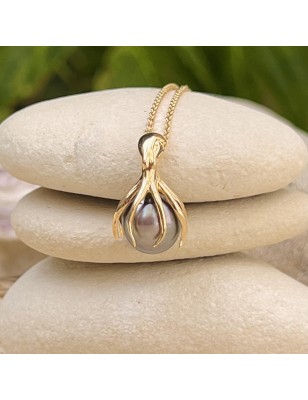 Octopus - Pink Tahitian Pearl 18K Gold Pendant