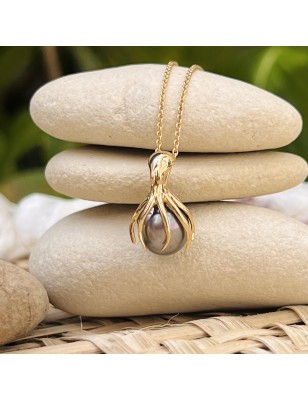 Tahitian cultured pearl 18 k gold octopus pendant price - perla Tahiti