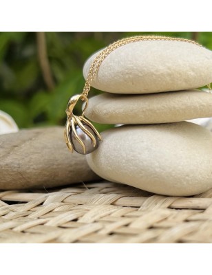 Tahitian cultured pearl 18 k gold octopus pendant price - perla Tahiti