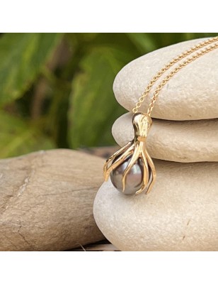 Tahitian cultured pearl 18 k gold octopus pendant price - perla Tahiti